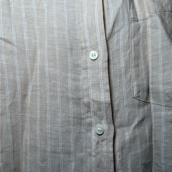 Gap Woman’s Boyfriend Shirt Linen Tan And Ivory Stripe Button Up Small Collar - Picture 6 of 6